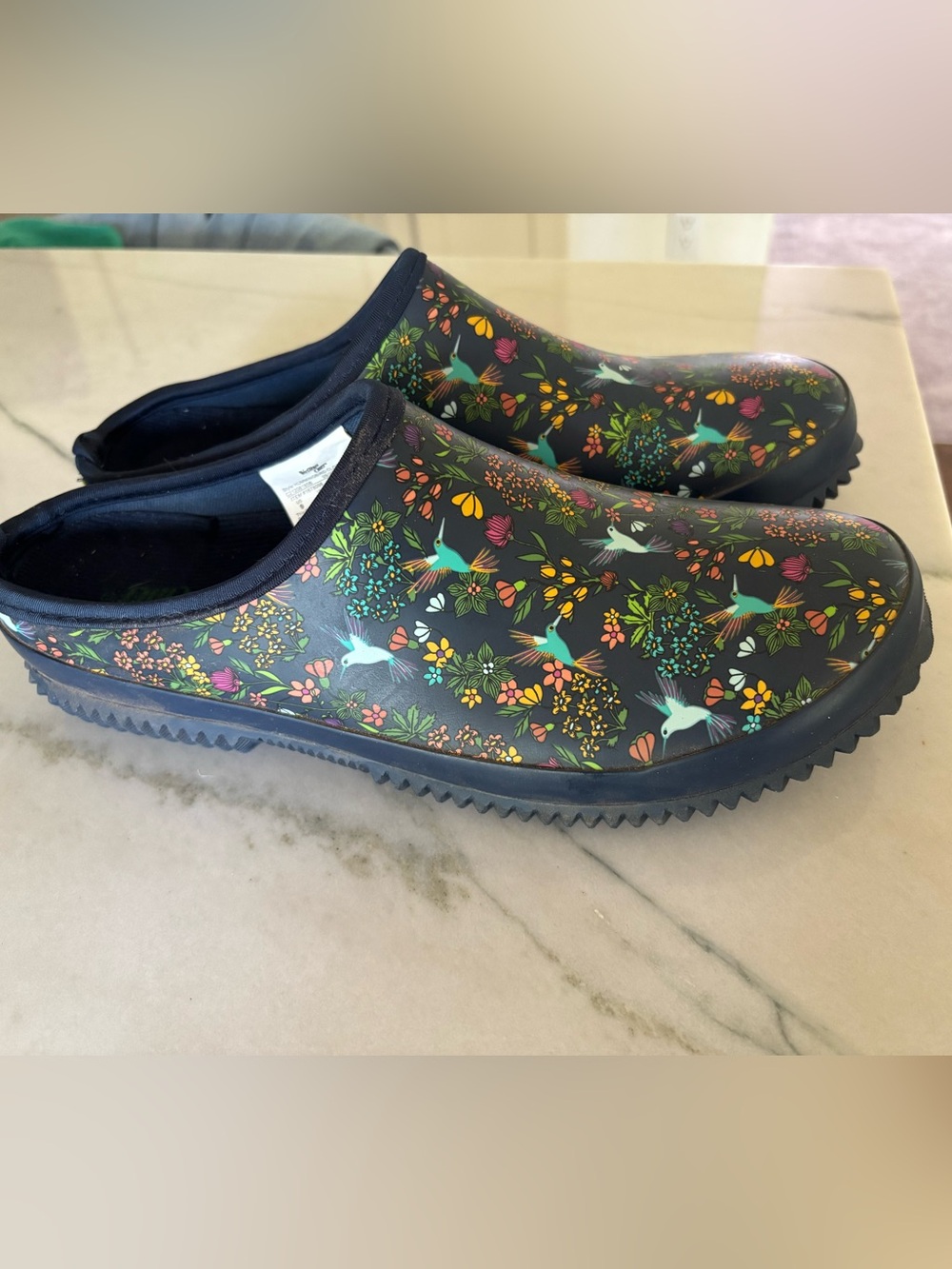 Western Chief Waterproof Floral Hummingbird Garden Coquette Granny Mules Size 9
